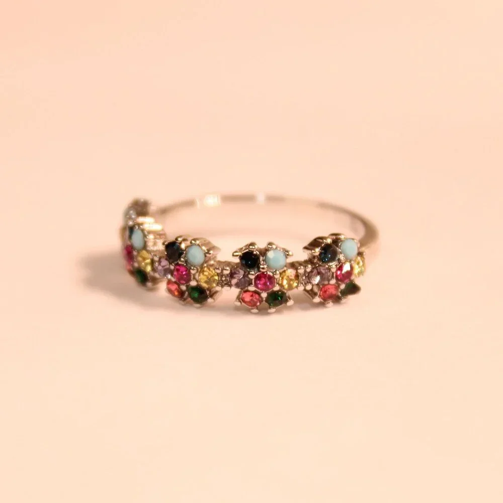 COLORFUL FLOWER GEMSTONE RING - Picture 4 of 4